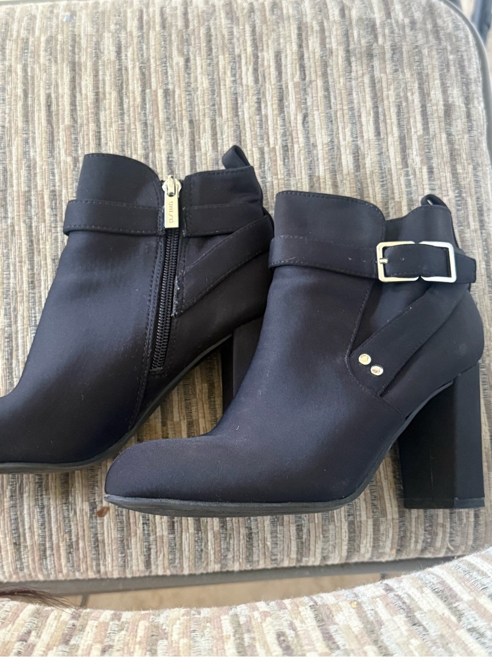 Black Buckle Block-Heel Ankle Booties